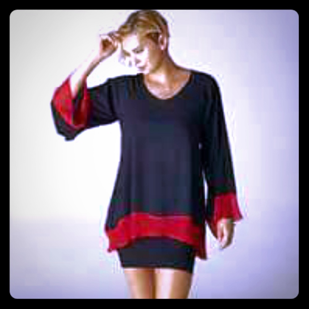 Black with red trim sheer like blouse